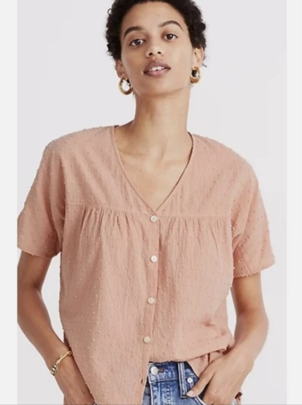 MADEWELL Rhyme Button-Front Barbie Doll Top In Clipdot